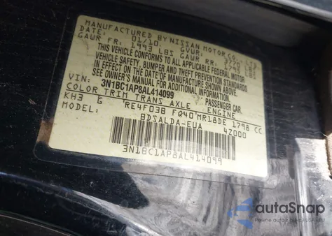 2010 Nissan Versa 1.8S из США, поврежденный, VIN 3N1BC1AP8AL414099